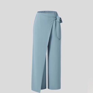 High Waisted Tie Side Wide Leg “Forget Me Not Light Blue” Work Pants